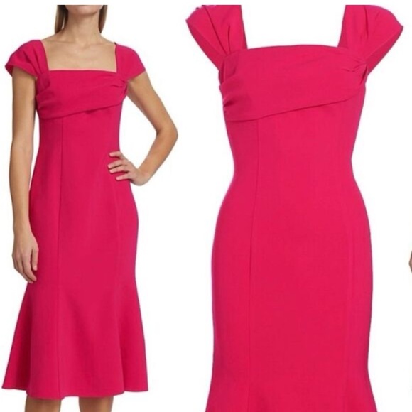 Carolina Herrera Square Neck Trumpet Midi Dress With Cap Sleeves NWT 10 $1890 - Picture 8 of 8